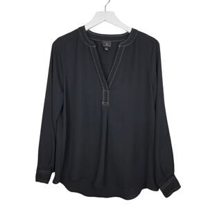 Worthington Black Popover V-neck Long Sleeve Blouse - Size L